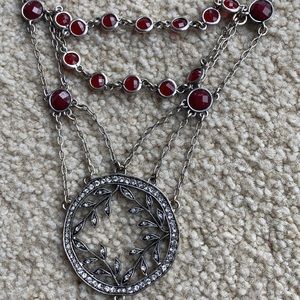 Lucky Brand Necklace with Red Stones, a Beautiful Pendant and a Tassel.